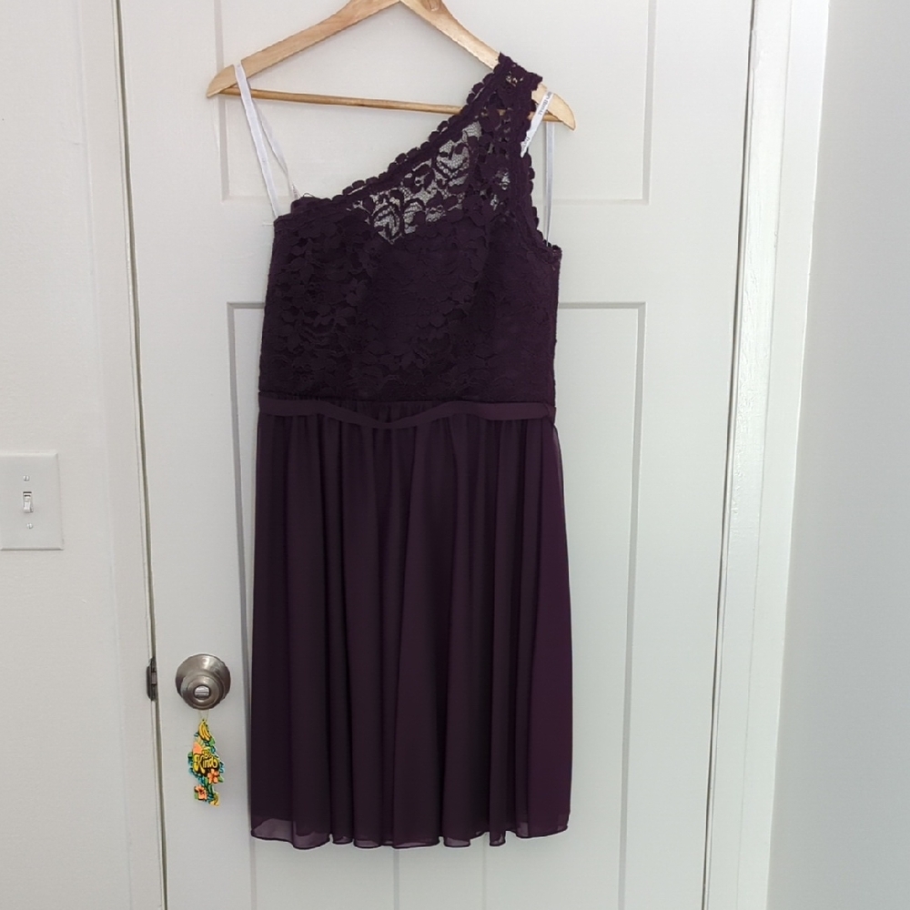 David's Bridal One Shoulder Purple Lace Bridesmaid Dress
